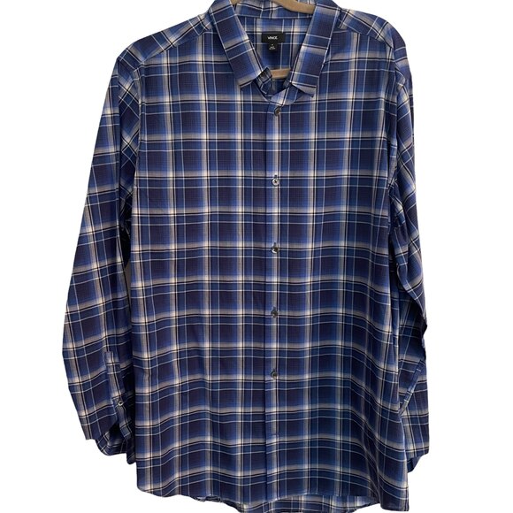 Vince Plaid Long Sleeve Button Down Shirt Blue XL - Picture 1 of 5